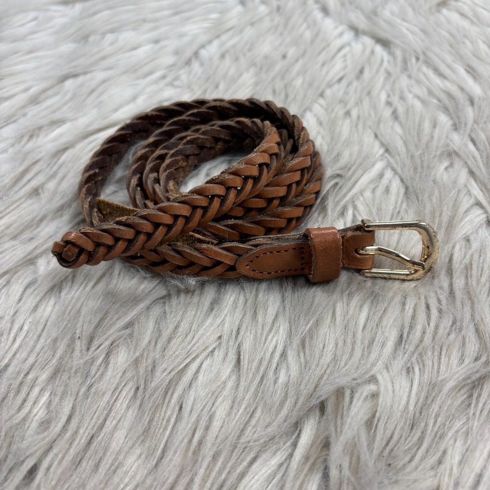 Massimo Dutti Women's M Brown Leather Woven Braided Waist Belt